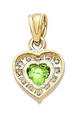 fine gold cubic zirconia heart August birthstone baby charm